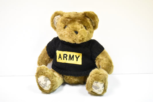 Plush Brown Bear Black Army Sweater