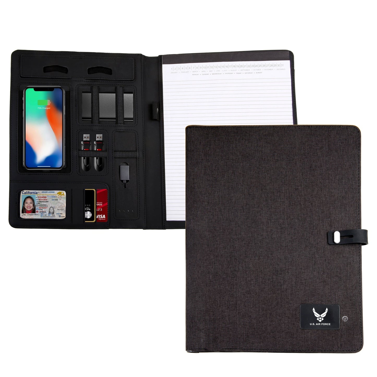 Powerbank Folder with USB Port Phone Charger Air Force Black